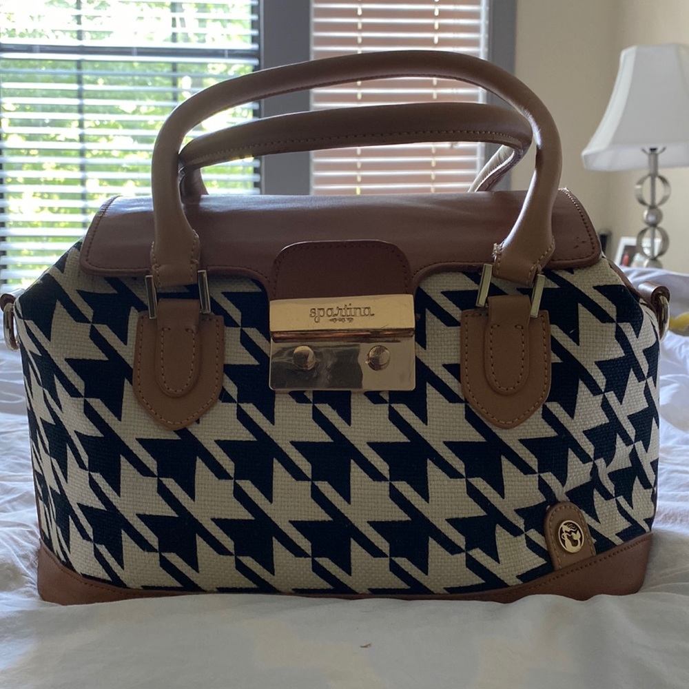Spartina 449 black, and white handbag. Real leather.